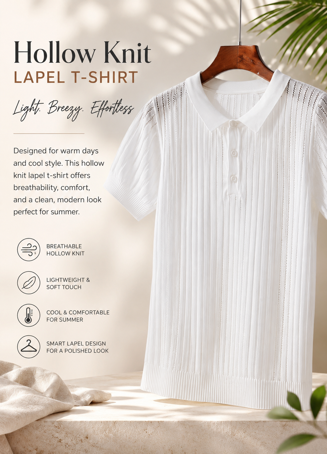 Hollow Knit Lapel T-Shirt